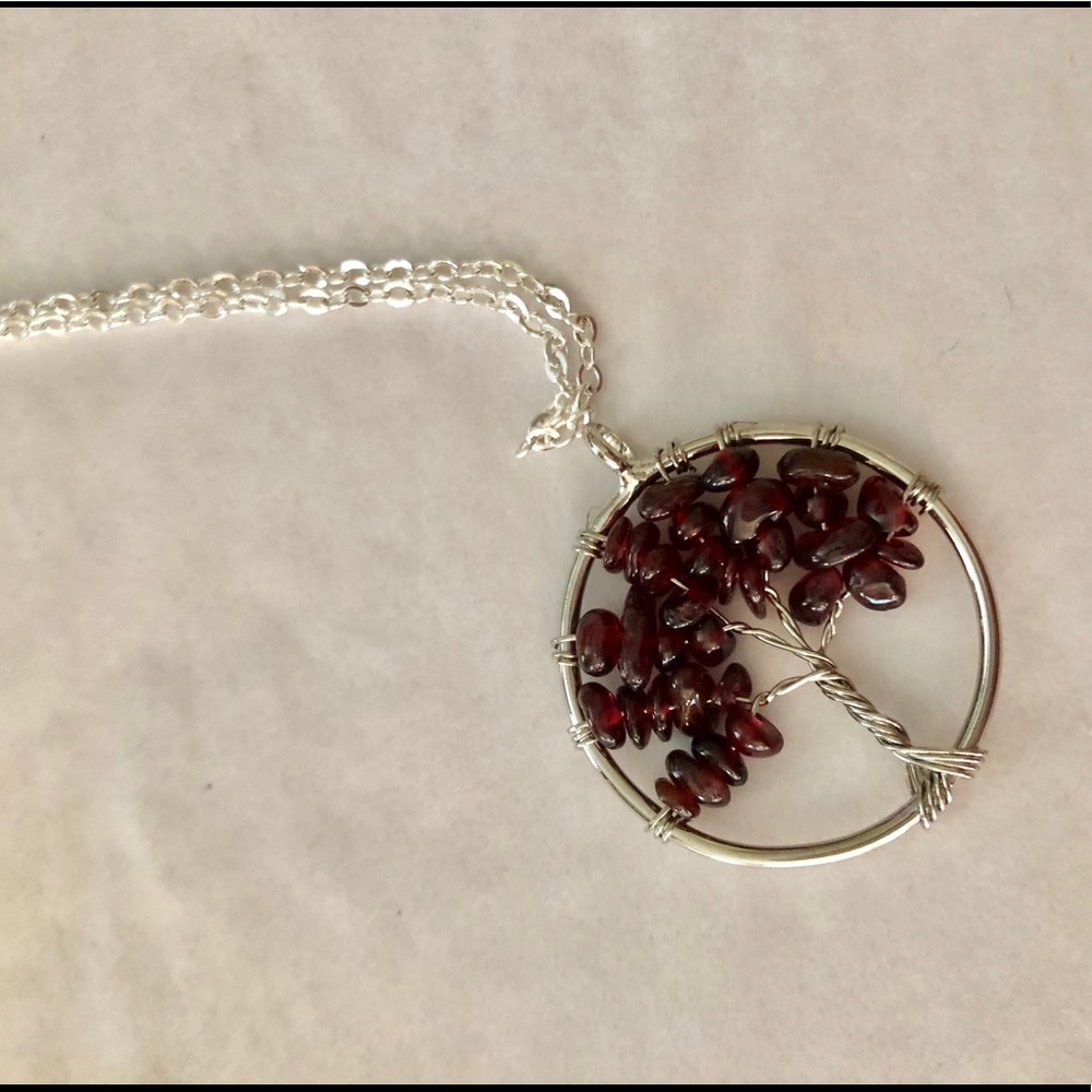 Garnet Necklace Tree ofLife Pendant & Chain - Picture 5 of 8